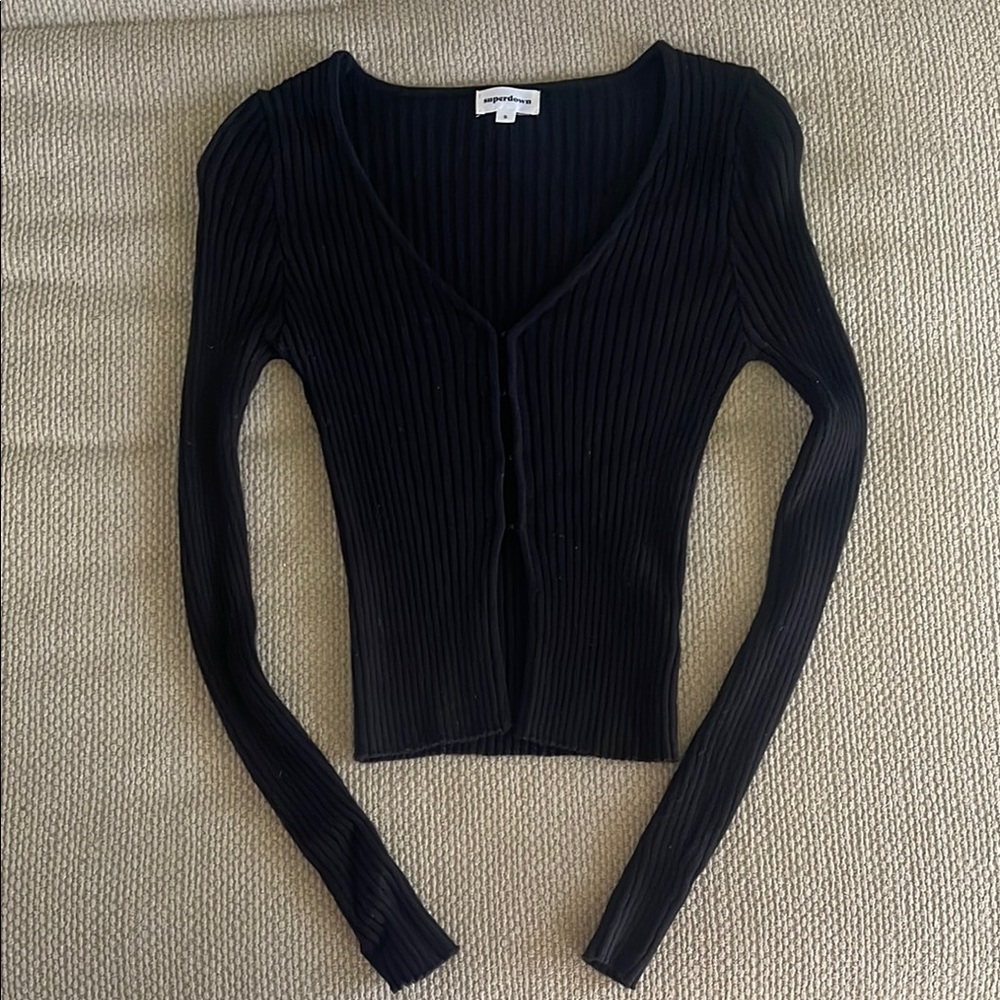 Superdown Black Ribbed Fitted Blouse